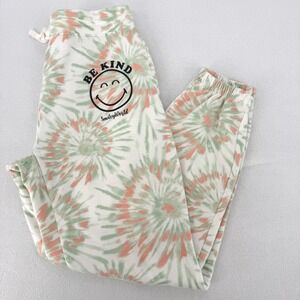 SmileyWorld Joggers Women Medium Green Orange Tie Dye Be Kind Sweatpants JP2669